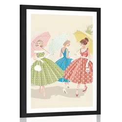 Plakat s paspartujem retro dame z dežniki - 40x60 silver