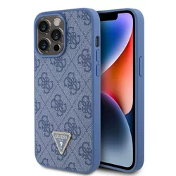 LICENSED GUESS GUESS maska za iPhone 15 Pro Max LEATHER 4G TRIANGLE STRASS/ plava
