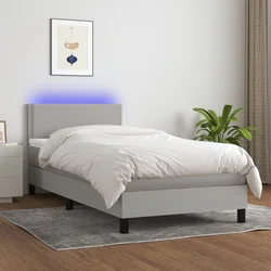 vidaXL Box spring postelja z vzmetnico LED svetlo siva 90x190 cm blago