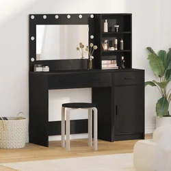 Toaletni stol s zrcalnim svjetlima 2 pcs Crna Konstruirano drvo