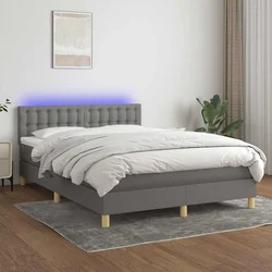 shumee Box spring postelja z vzmetnico LED temno siva 140x200 cm blago