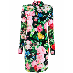 Richard Quinn - twisted neck floral pattern dress - women - Black