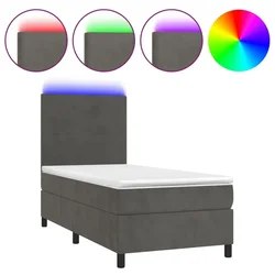 Vidaxl Box spring postelja z vzmetnico LED temno siva 100x200 cm žamet