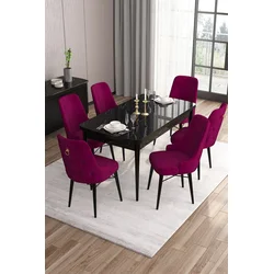 Hanah Home Set Trpezarijski sto i 6 stolica Are, Bordo-crni