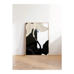 WallXpert uramljena slika 115202, The Swan Hilme af Klint, beli i crni labud na crno-beloj pozadini, 50 x 70 cm, ram u boji prirodnog drveta