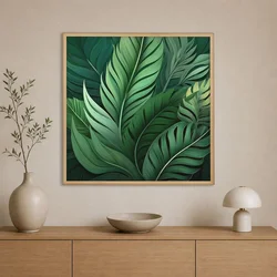 WallXpert uramljena slika na platnu Cc-K-Ah-1004, tropsko lišće u zelenim tonovima, 60 x 60 cm
