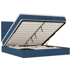 Vidaxl Otomanska postelja z vzmetnico & LEDs modra 180x200 cm blago