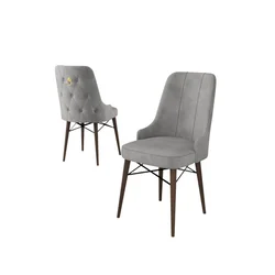 Hanah Home set trpezarijskih stolica Pare 2 kom, siva tkanina Babyface, drvene noge boje oraha