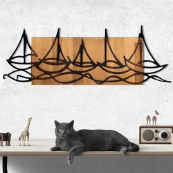 Wallity Zidna dekoracija Ships In The Sea, 86 x 31 cm, Crna