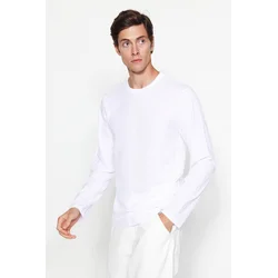Trendyol White Basic Regular/Real Fit Crew Neck Long Sleeve 100% Cotton T-Shirt