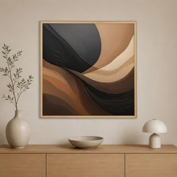 WallXpert uramljena slika na platnu Cc-K-Ah-1013, apstraktni talasi u crnoj, braon i bež boji, 80 x 80 cm