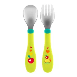 Chicco metalne kašika i viljuška, 18m+ žuta