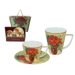 Carmani V. VAN GOGH KERAMIČNI SET SKODELICA RDEČI MAK IN DAISE