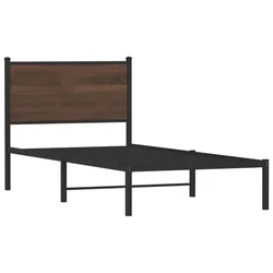 Vidaxl Kovinski posteljni okvir brez vzmetnice rjavi hrast 90x190 cm