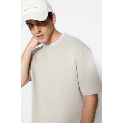 Trendyol Limited Edition Stone Relaxed Knitwear Band Textured Pique T-Shirt