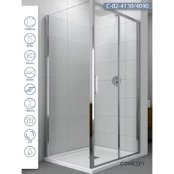 CONCEPT Tuš kabina Atlas, Providno staklo 6mm, Srebrni ram, 130x90x195cm