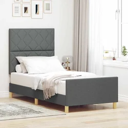 vidaXL Konstrukcija postelje z vzglavjem Temno siva 90 x 190 cm blago
