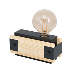 EGLO Stona lampa LAYHAM E27 20 cm crna/drvo 43469