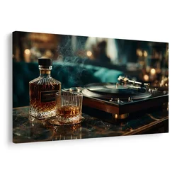 Slika gramofon in kozarec viskija - 40x30