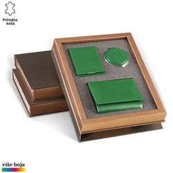 Princ Leather Ženski poklon set, Futrola za kartice novčanik i ogledalce, Zeleni
