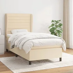 Vidaxl Box spring postelja z vzmetnico krem 90x200 cm blago
