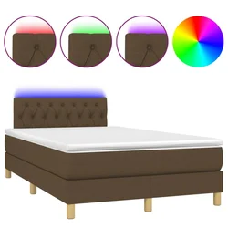 Vidaxl Box spring postelja z vzmetnico LED tem. rjava 120x200 cm blago