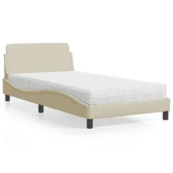 vidaXL Postelja z vzmetnico krem 100x200 cm blago