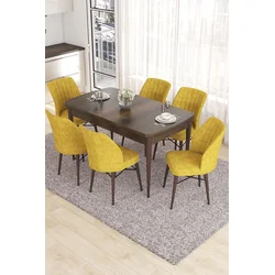 Hanah Home Set Trpezarijski sto i 6 stolica Eva, Žuto-braon