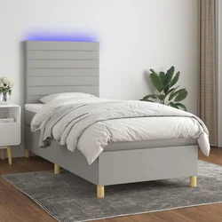 Krevet box spring s madracem LED svjetlosivi 90x190 cm tkanina