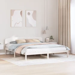 vidaXL posteljni okvir s vzglavjem bela 200x200 cm trden bor
