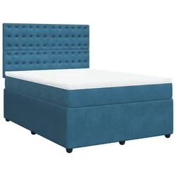 Vidaxl Box spring postelja z vzmetnico temno modra 140x190cm žamet