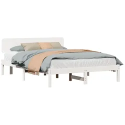 Vidaxl Konstrukcija postelje Bela 150 x 200 cm Masivno borovo les
