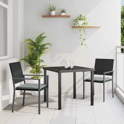 Vrtni set za objed 3 pcs Crna i svijetlo siva PE ratan