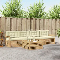 Set vanjskih sofa 5 kom. Bijela i krem Čvrsto drvo akacije