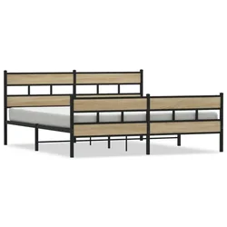 Vidaxl Kovinski posteljni okvir brez vzmetnice sonoma hrast 193x203 cm