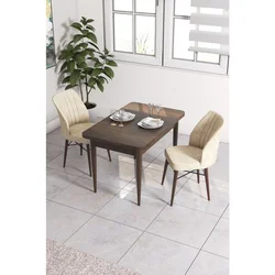 Hanah Home trpezarijski set Arp, sto i 2 stolice, ploča u dekoru drveta Baroque, krem tkanina Babyface