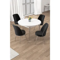 Hanah Home trpezarijski set Osle, sto i 4 stolice, bela ploča, hromirane noge, crna tkanina Babyface