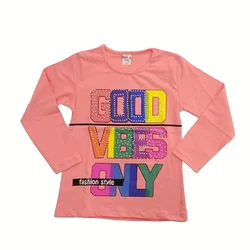 VRABAC Majica dugih rukava za devojčice Good vibes, Breskva