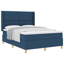 Vidaxl Postelja z vzmetnico z vzglavjem Modra 140 x 190 cm blago