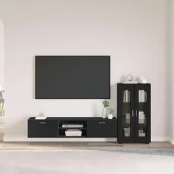 Set TV komoda s ladicama FLORIN 3 pcs Crna Konstruirano drvo