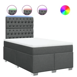 Vidaxl Box spring postelja z vzmetnico temno siva 120x200 cm blago