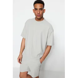 Trendyol Limited Edition Basic Gray Oversize/Wide Fit Textured Anti-Wrinkle Ottoman T-Shirt