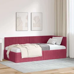 vidaXL Kotna postelja z vzglavjem vinsko rdeča 90 x 190 cm Žamet