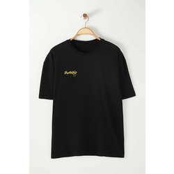 Trendyol Black Oversize/Wide Cut Back Lemon Printed 100% Cotton T-Shirt