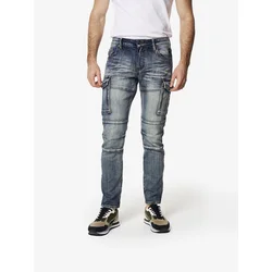 KOROSHI Kargo kavbojke moder denim