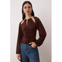 Trendyol Milla ženska bluza Tpraw24Bz00053, braon-dark brown