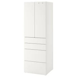SMASTAD / PLATSA Garderober, bela bela/s 4 fioke, 60x57x181 cm