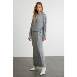 Trendyol Gray Knitwear Cardigan Dress Bottom-Top Set