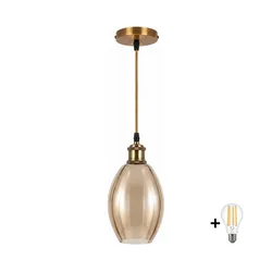 BRILAGI-LED Luster na sajli RETRO GLASS 1xE27/60W/230V prečnik 17 cm zlatna/dimljeno bež
