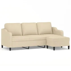 Vidaxl Kavč trosed s stolčkom za noge krem 180 cm blago